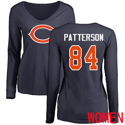 Chicago Bears Navy Blue Women Cordarrelle Patterson Name and Number Logo NFL Football #84 Long Sleeve T Shirt